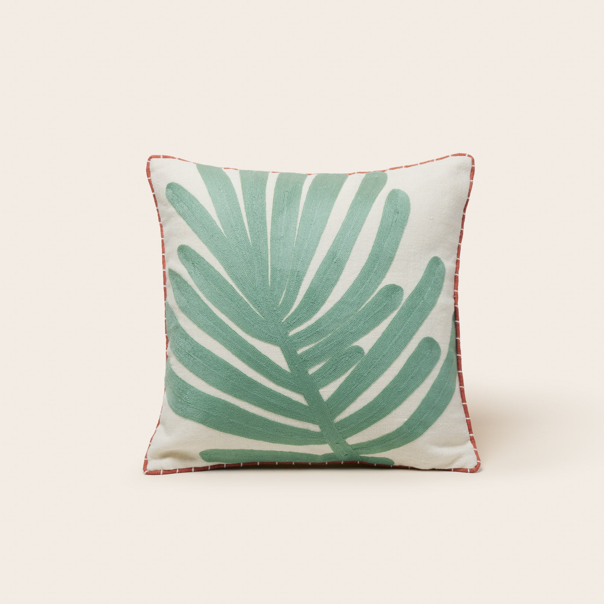 Housse de coussin TROPI ecru et vert tropique