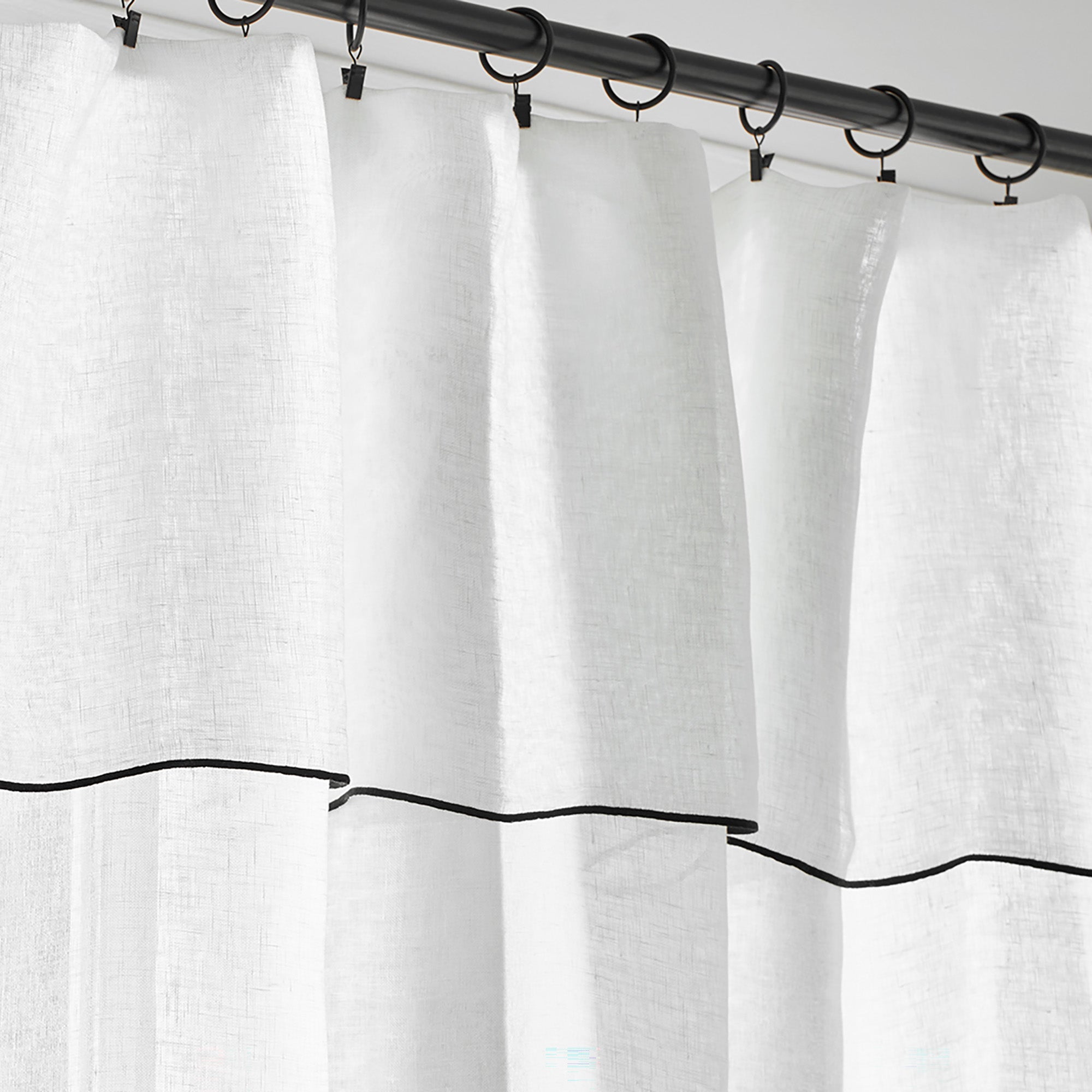 Carlina white and black bourdon stitch panel curtain Madura