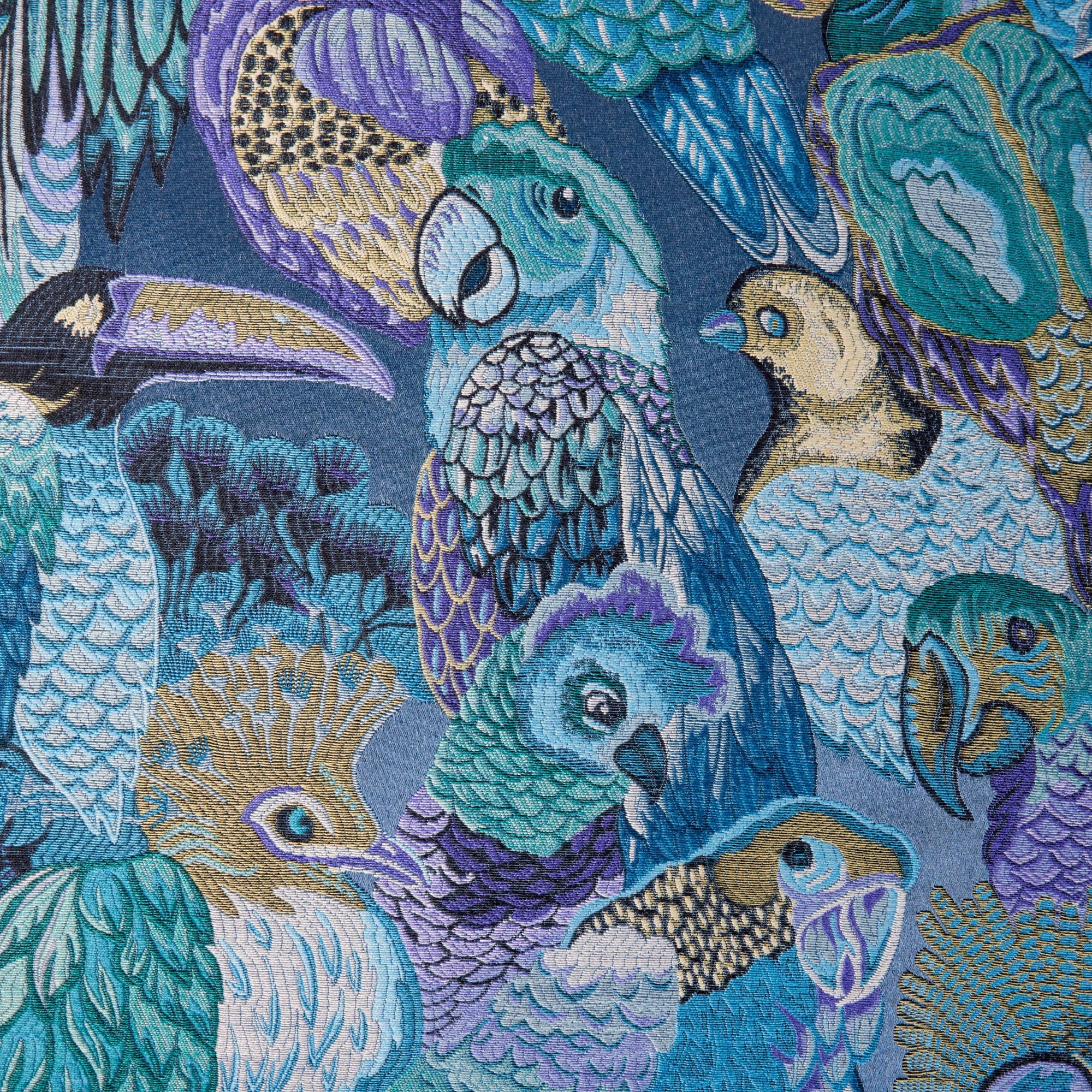 Jungle Birds cobalt blue cushion cover