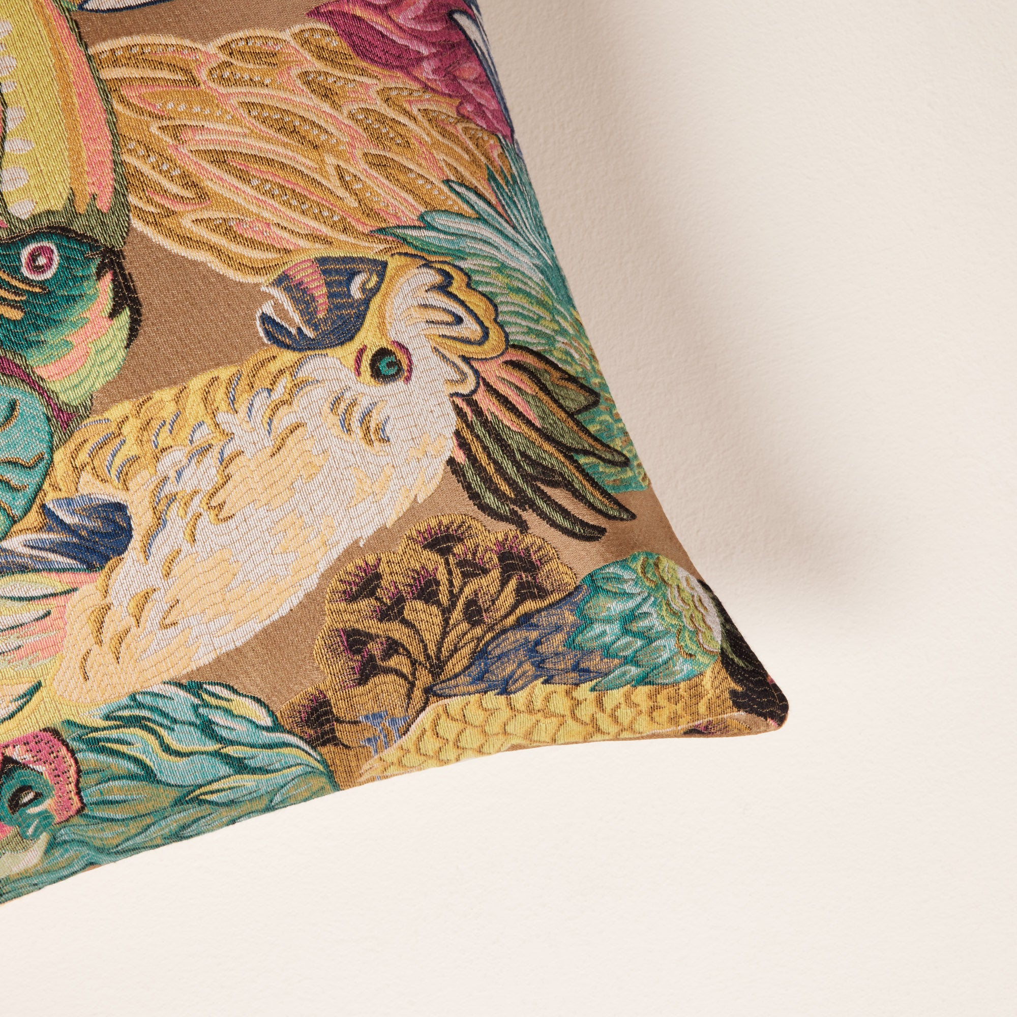 Jungle Birds multicolor macao cushion cover