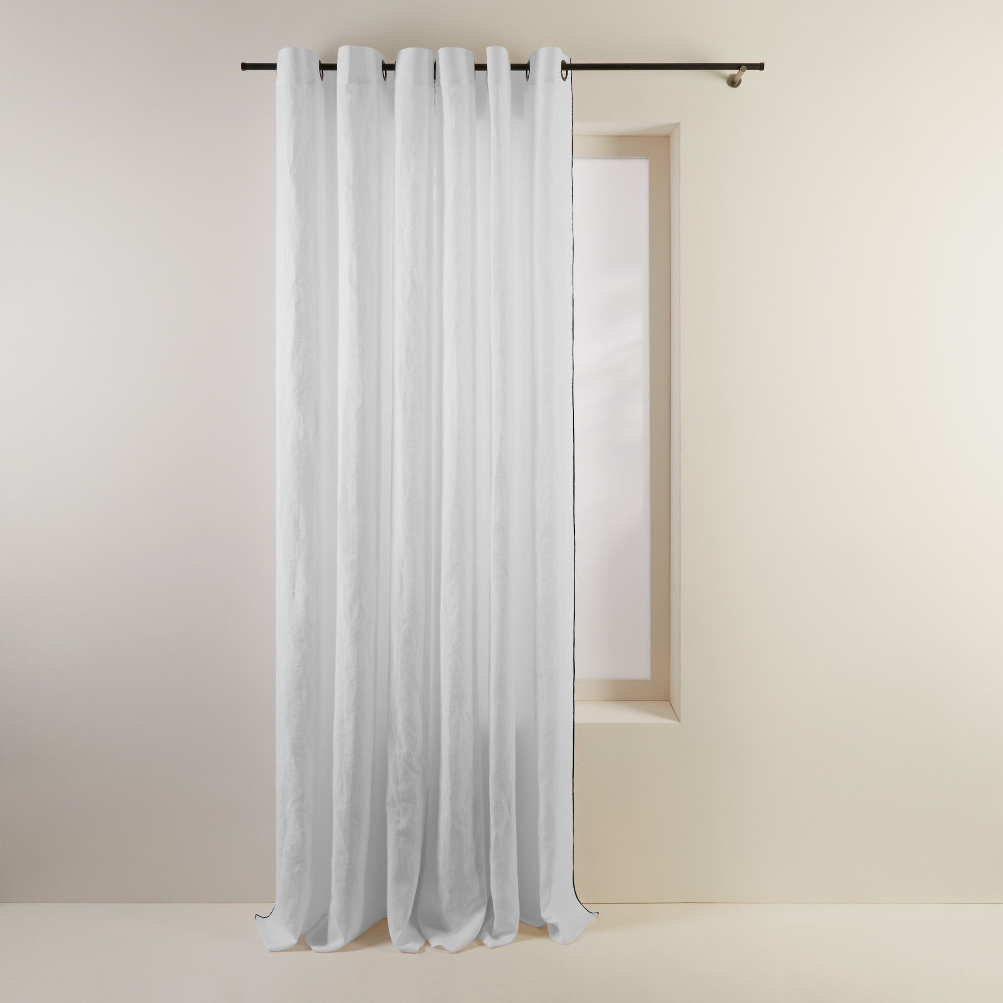 Carlina white and black bourdon stitch black eyelet curtain