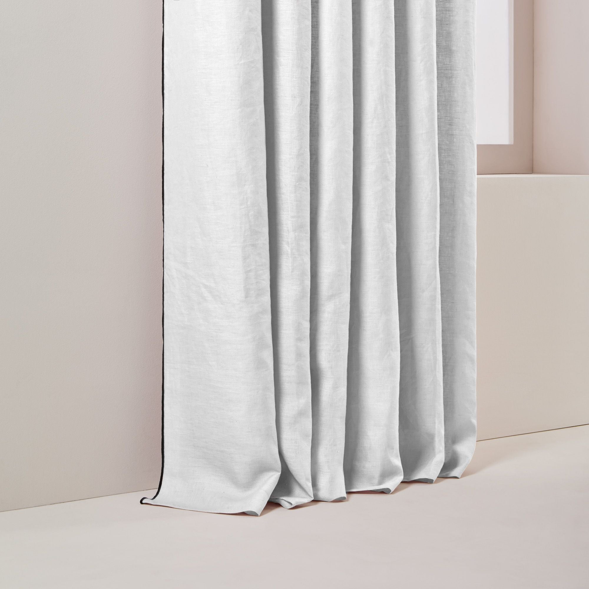 Carlina white and black bourdon stitch black eyelet curtain